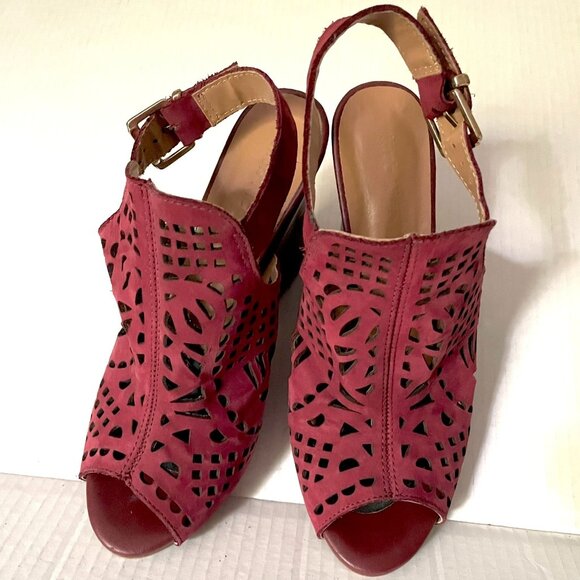 Klub Nico Anthro Suede Slingback Laser Cut Peep Toe Heels - Picture 4 of 13